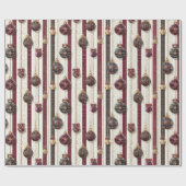 Papier Cadeau Burgundy Cream Ornaments Stripes Christmas (Plat)