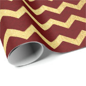 Papier Cadeau Burgundy Gold Stripes Lines Zig Zag Chevron (Coin rond)