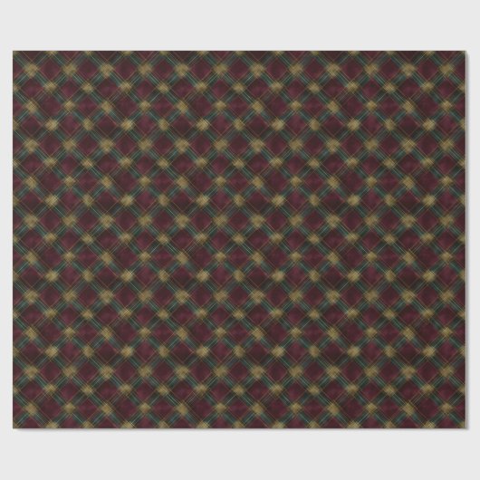 Papier Cadeau Burgundy, Green, and Yellow Plaid – Festive Rustic (Plat)