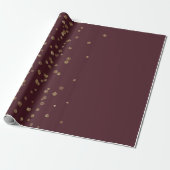 Papier Cadeau Burgundy Maroon Gold Stripes Crystals Confetti (Déroulé)