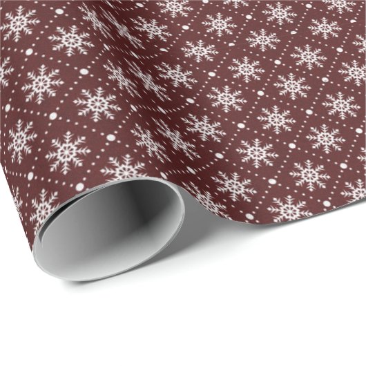 Papier Cadeau Burgundy Maroon White Snowflakes Lines Vacances (Coin rond)