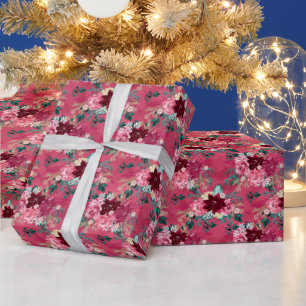 Papier Cadeau Burgundy Noël Poinsettia Aquarelle