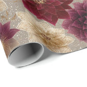 Papier Cadeau Burgundy Poinsettia Christmas Pattern (7) (Coin rond)