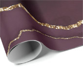 Papier Cadeau Burgundy Red Agate Faux Gold Parties scintillant (Coin rond)