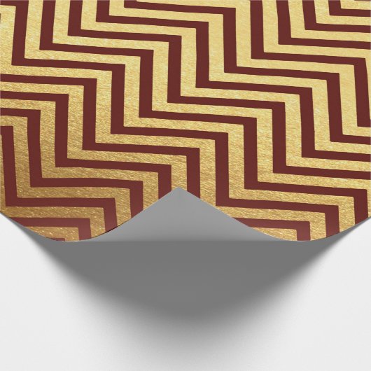 Papier Cadeau Burgundy Red Gold Stripes Lines Zig Zag Chevron (Coin)