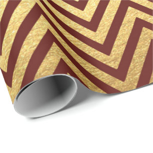 Papier Cadeau Burgundy Red Gold Stripes Lines Zig Zag Chevron