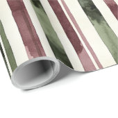 Papier Cadeau Burgundy Red Green Cream Stripes Christmas (Coin rond)