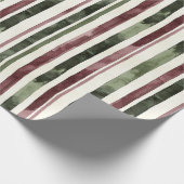 Papier Cadeau Burgundy Red Green Cream Stripes Christmas (Coin)