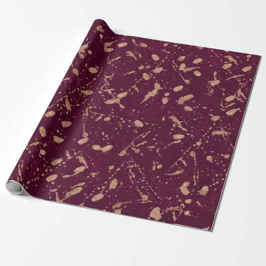 Papier Cadeau Burgundy Rose Gold Splatter Parti Abstrait moderne (Déroulé)