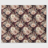 Papier Cadeau Burgundy Rouge Blush Floral Mariage (Plat)