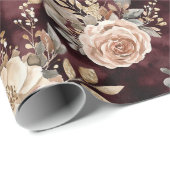 Papier Cadeau Burgundy Rouge Blush Floral Mariage (Coin rond)