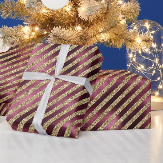 Papier Cadeau Burgundy rouge Parties scintillant or raypes (Vacances)