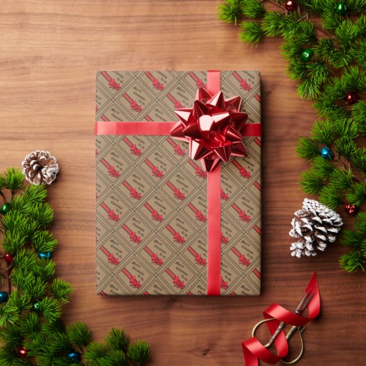 Papier Cadeau Burlap rustique avec Red Trim Joyeux Noël (Cadeau de vacances)