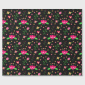 Papier Cadeau Busy Floral Pattern on Black (Plat)