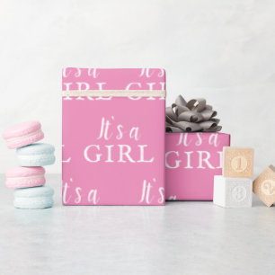 Papier Cadeau C`est une Fille Pink Typography Baby shower Party