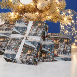Papier Cadeau Cabane de campagne, chatons mignons et sapin de No