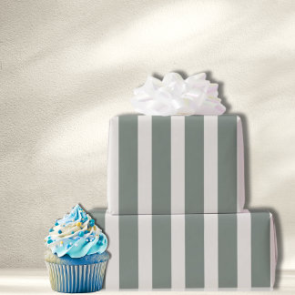 Papier Cadeau Cabane de fête rayée vert sauge pour anniversaire 