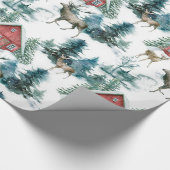 Papier Cadeau Cabine dans les bois avec cerfs et arbres enneigés (Coin)