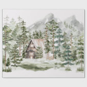 Papier Cadeau Cabine d'aquarelle dans la forêt de pins verts (Plat)