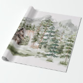 Papier Cadeau Cabine d'aquarelle dans la forêt de pins verts (Déroulé)