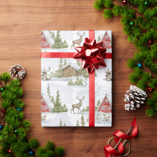 Papier Cadeau Cabine hivernal neige Animaux boisés