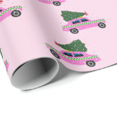 Papier Cadeau Cabine rose Taxi sapin Motif Noël rose (Coin rond)