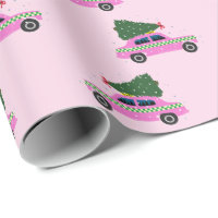 Cabine rose Taxi sapin Motif Noël rose