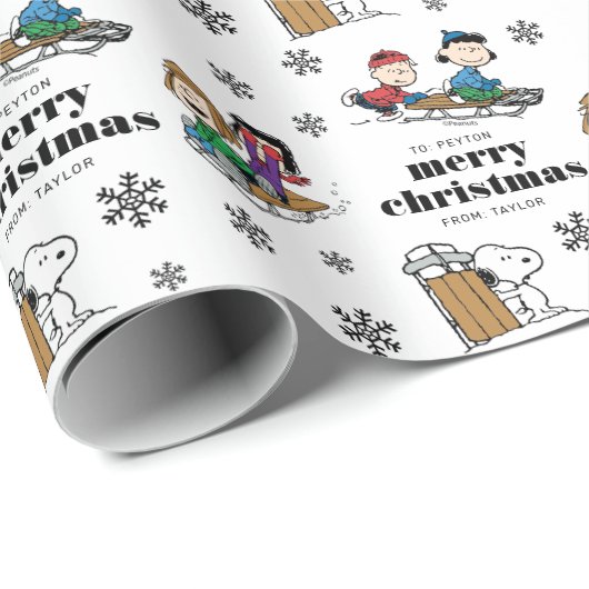 Papier Cadeau cacahuètes | Hiver Sledding Fun Motif (Coin rond)