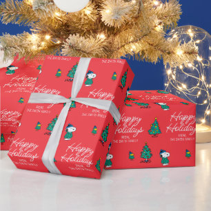Papier Cadeau cacahuètes Snoopy & Woodstock Motif de Noël roug