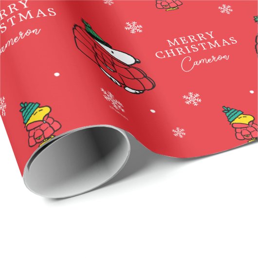 Papier Cadeau cacahuètes | Veste Snoopy Red Puffer (Coin rond)