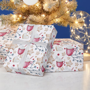 Papier Cadeau Cacao Chaud De Noël Et Cookies Aquarelle