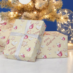 Papier Cadeau Cacao Chaud De Noël Et Cookies Aquarelle