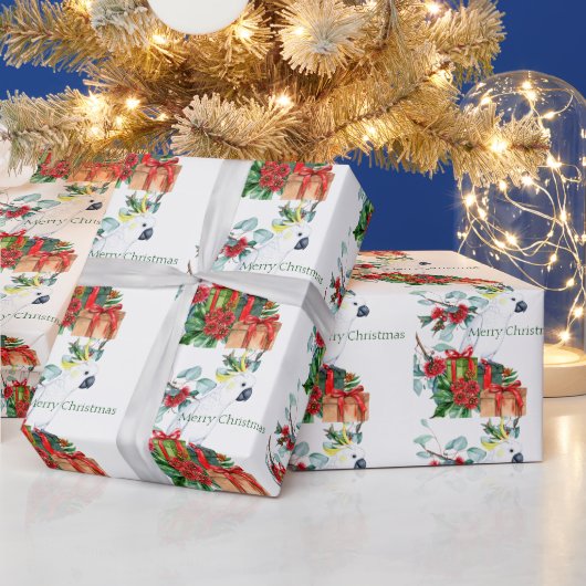 Papier Cadeau Cacatoès blanc présente Joyeux Noël (Vacances)
