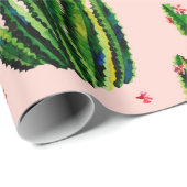 Papier Cadeau Cacti seamless pattern watercolor. Cactus in bloss (Coin rond)