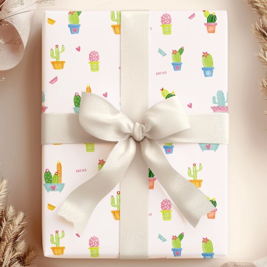 Papier Cadeau Cactus à pots mignons et Motif Plante du désert