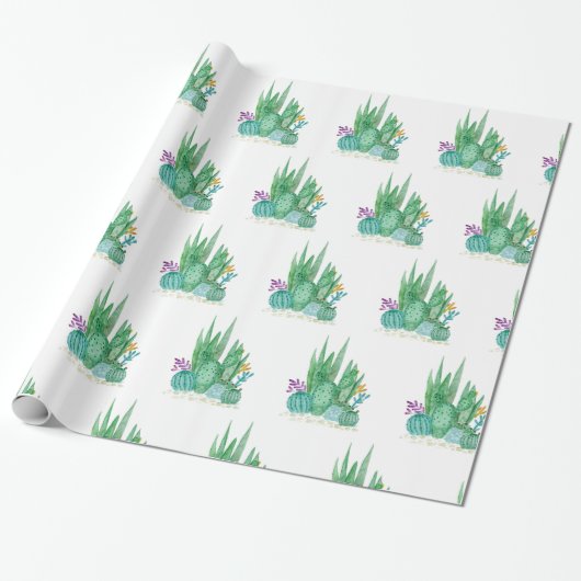 Papier Cadeau Cactus, aquarelle (Déroulé)