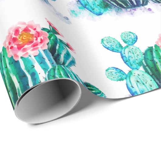 Papier Cadeau cactus aquarelle (Coin rond)