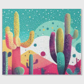 Papier Cadeau Cactus aux couleurs vives (Plat)