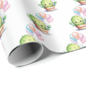 Papier Cadeau Cactus avec bouquet de ballon d'anniversaire (Coin rond)