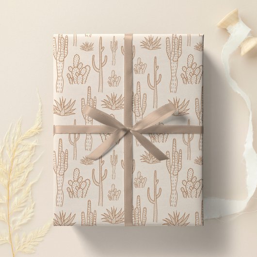 Papier Cadeau Cactus Boho Ouest Sud Désert Chaud Neutre