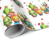 Papier Cadeau Cactus D'Anniversaire Avec Confetti De Fête (Coin rond)