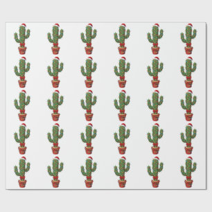 Papier Cadeau Cactus de Noël portant un chapeau de Père Noël Pla