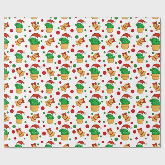 Papier Cadeau Cactus de Noël tropical (Plat)