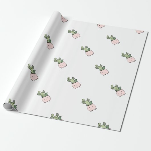 Papier Cadeau Cactus de sourire succulent dans le pot de fleurs (Déroulé)