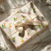 Papier Cadeau Cactus en pot mignons & motif de plantes du désert