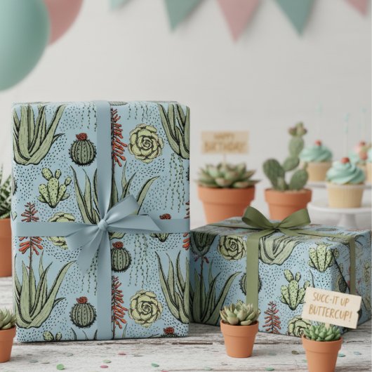 Papier Cadeau Cactus et succulents du désert Bleu Occidental