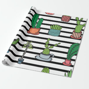 Papier Cadeau Cactus et succulents sur les bandes Motif