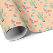 Papier Cadeau Cactus, fleurs et oiseaux du désert (Coin rond)