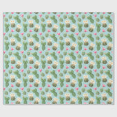 Papier Cadeau Cactus, fleurs roses : décor clair (Plat)