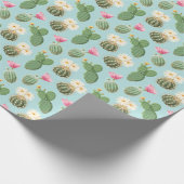 Papier Cadeau Cactus, fleurs roses : décor clair (Coin)